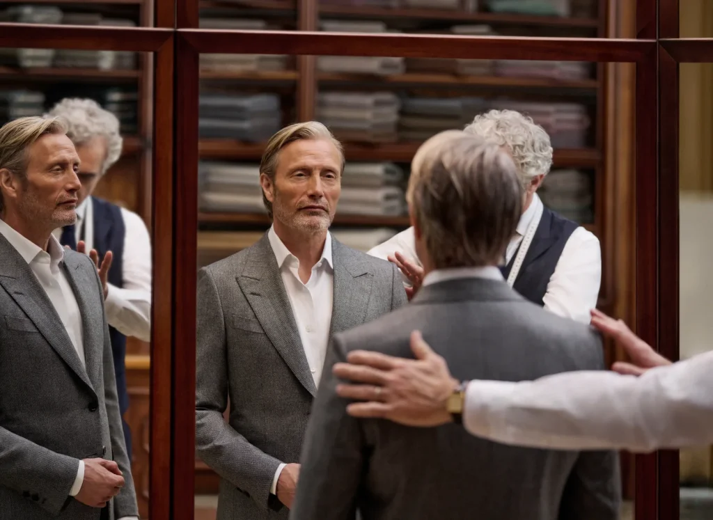 Mads Mikkelsen thử suit xám trong chiến dịch Su Misura ZEGNA FW26