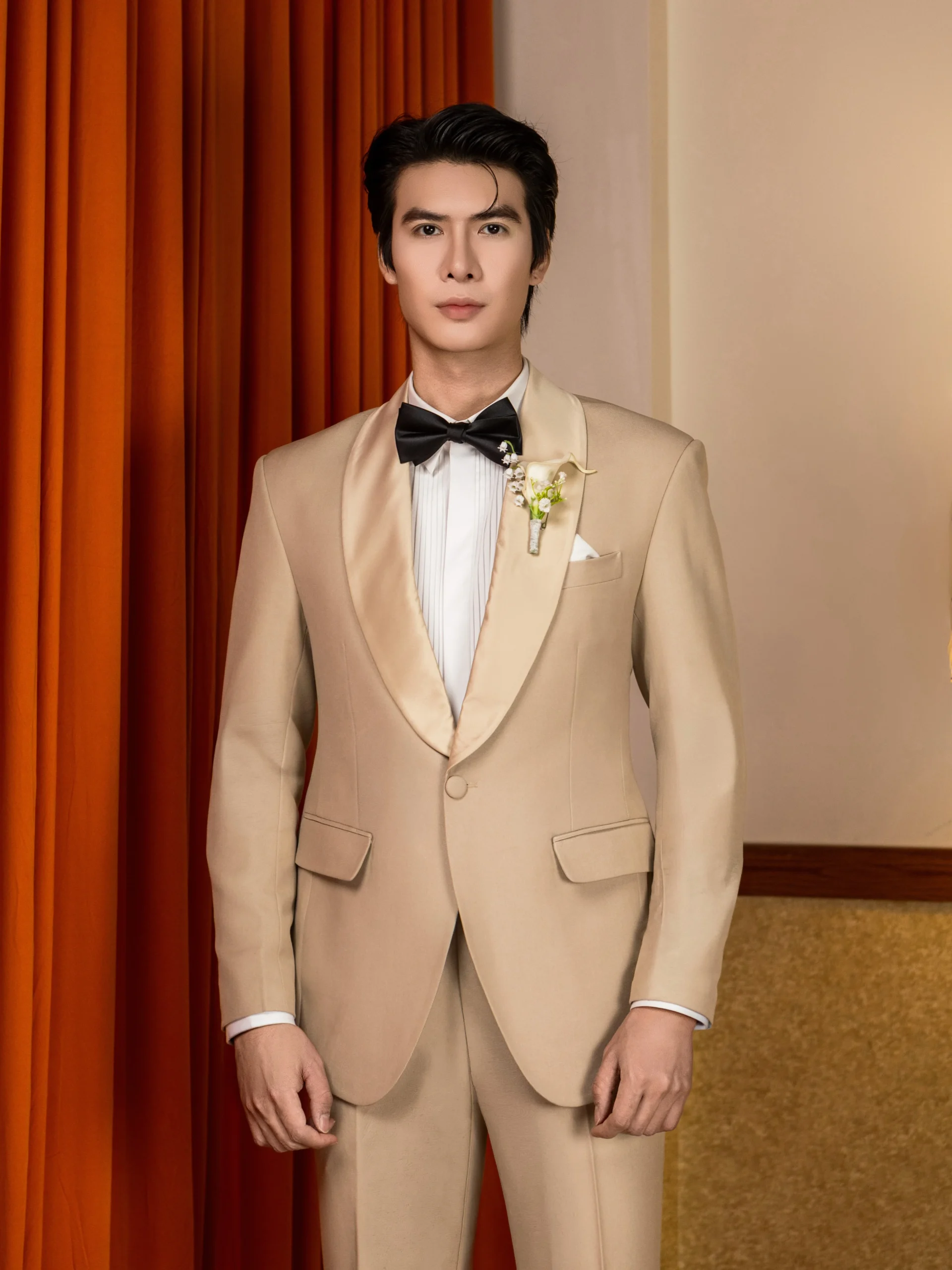 Bộ Suit Tuxedo Champagne Satin