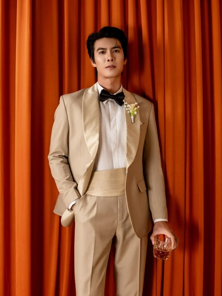Bộ Suit Tuxedo Champagne Satin